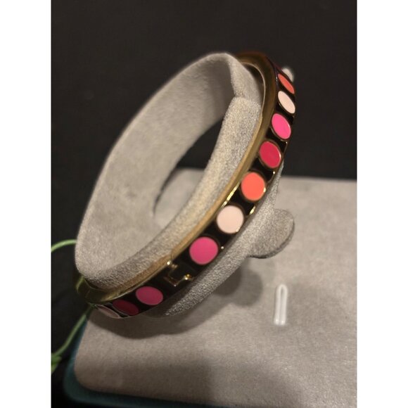 Vera Bradley Thin Bangle Gold Tone Enamel Dots Bracelet Pink Orange White Colors - Picture 4 of 7